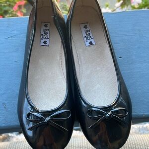 Black Leather Ballet Flats with Bow